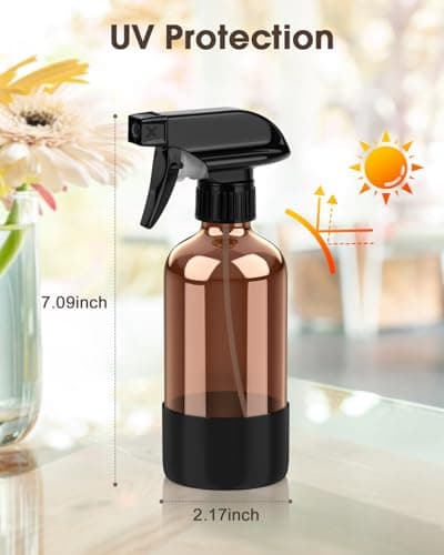 Bontip Glass Spray Bottle with Silicone Sleeve Protection, Amber Glass Spray Bottle Set for Window Cleaner Aromatherapy Facial Hydration Watering Flowers Hair Care 2 Pack/8 oz (Black) — view 3