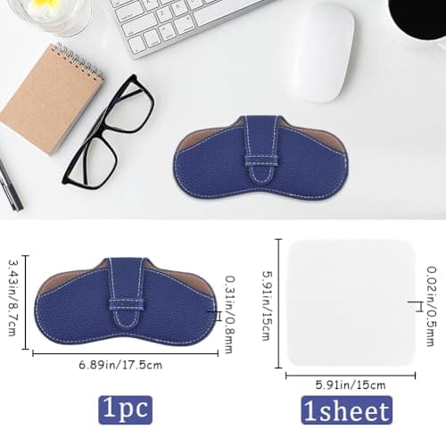CREATCABIN Leather Sunglasses Case Portable Glasses Bag Slim Squeeze Lightweight Travel Eyeglasses Holder Pouch with Soft Cleaning Cloth Gift for Family Friends Holiday Vacation 6.9x3.4 Inch Blue — view 2