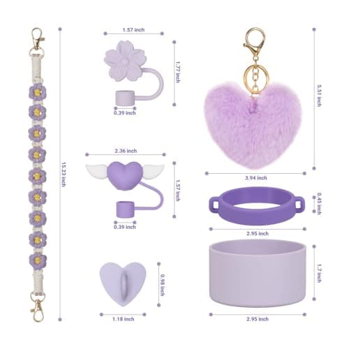 Rabrgab Stanley 7 Pack Mug Accessories with Handle, Heart/Flower Shaped Straw Lid, Silicone Boots, Heart Shaped Charms for Water Bottle, 20oz Tumbler, 880.5 — view 6