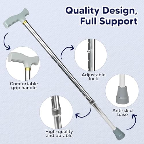 Adjustable Walking Stick for Men & Women Aluminum Walking Cane-Lightweight Support for Disabled and Elderly Users with Secure Lock and Anti Skid Base for Stable Balance and Comfortable Mobility — view 3