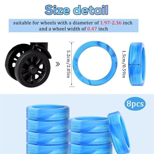 8pcs Luggage Wheel Covers, Portable Silicone Luggage Wheel Protector Covers Noise-Proof Luggage Spinner Wheel Covers for Most 8 Caster Luggage (Blue + Light Blue) — view 2