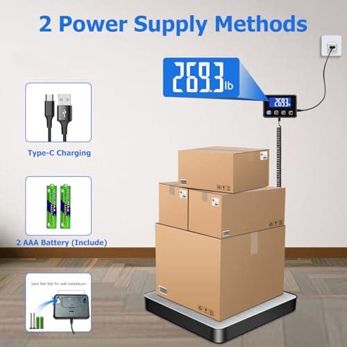 Postal Scales, 200kg/10g High Precision LCD Display Parcel Scales, Parcel Weighing Scales with Hold and Tare Function for Luggage, Package, Warehouse, 2 AAA Batteries and Charging Cable Included — view 6