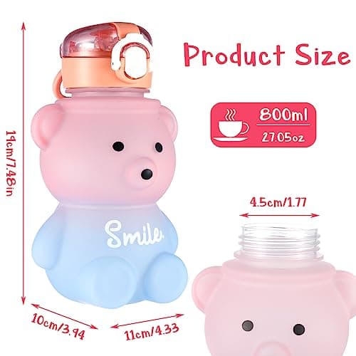 Fuyamp Kawaii Bear Water Bottle With Straw and Strap,800ml Cute Gradient Colorful Water Bottles Portable Leakproof BPA-free Drinking Cups for Kids Girls Women Sports Camping Picnic Hiking Travel — view 2