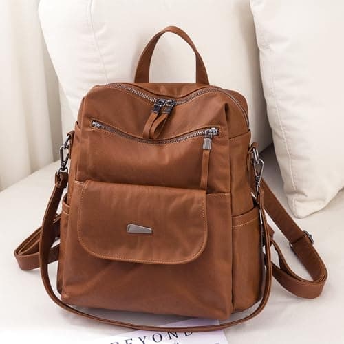 Wisebom Women Backpack, Anti theft backpack, Casual PU leather backpack women for Travel Shopping and School, Fashionable and lightweight Two in one convertible backpack (brown) — view 3