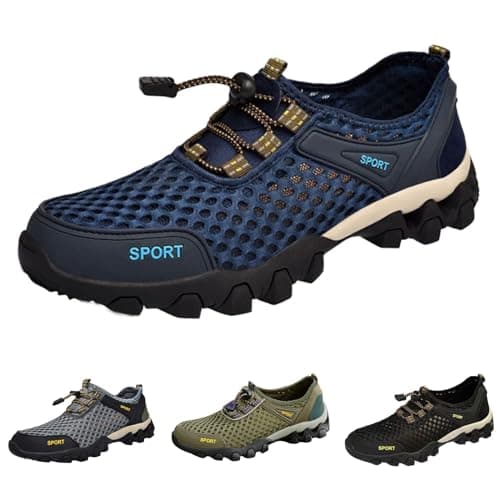 Men's Summer Mesh Breathable Hiking Walking Shoes, Comfortable Outdoor Travel Fashion Casual Sports Footwear Blue — view 4
