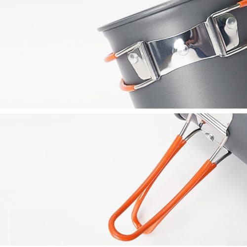 Gdfnmogo Lightweight Camping Cookware Set, Non-Stick Backpacking Pot and Pan with Foldable Handle for Outdoor Hiking(Orange handle) — view 6