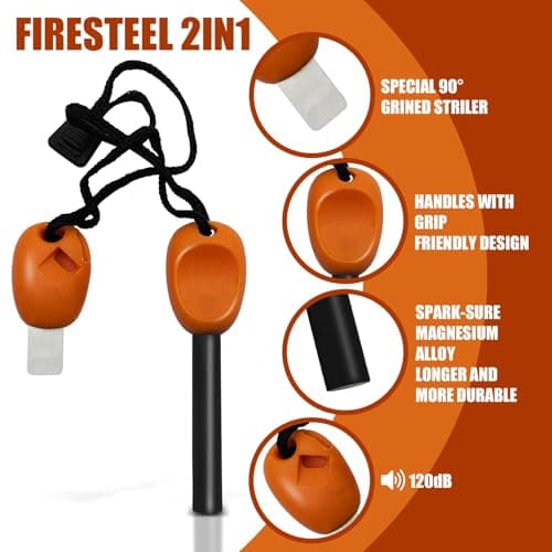 2 Pcs Fire Starter Kit Flint and Steel Survival Fire Steel Outdoor Emergency Survival Tool for Travelling Camping Hiking (2PC) — view 3
