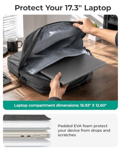 bagsmart 17.3 Inch Laptop Bag, Convertible Computer Birefcase Bag Men, Grey — view 6