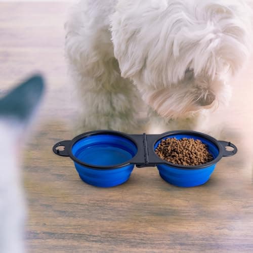 SLSON Collapsible Dog Bowls Foldable Dog Dual Bowl Travel Water and Food Bowls,Sturdy Reinforced Rim Portable Pet Feeder Cat Bowl for Walking Hiking Outdoors (blue) — view 5