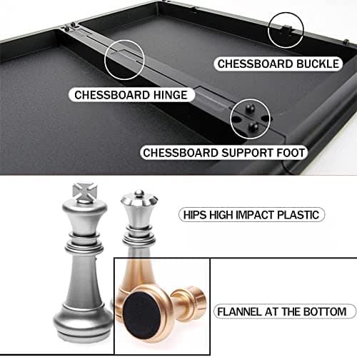 KOKOSUN Magnetic Chess Set with Folding Chess Board Gold and Silver Pieces Storage Convenient, Educational Toys/Gift for Kids and Adults (25×25cm) — view 5