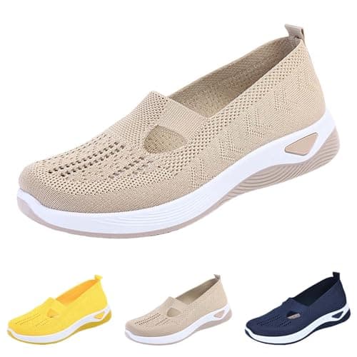 Black Shoes Women，Wide Fit Ladies Breathable Mesh Walking Running Trainers Slip On Comfortable Arch Support Soft Sole Athletic Tennis Sneakers Non Slip Low Top Orthopedic Shoes — view 6