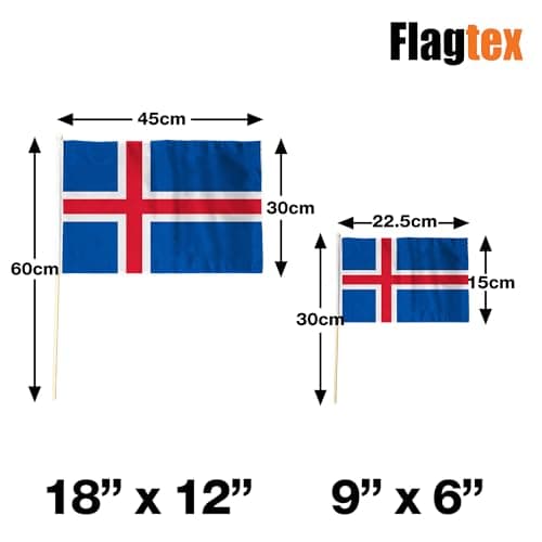 Flagtex Iceland Hand Waving Flag (9x6 Inch) - Premium Wooden Stick Hand Flag 9x6 Inch Natural Wood Pole European Blue White Red Nordic Cross Flag Events Parades — view 4