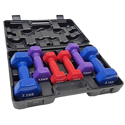 Chase Fitness 10kg Dumbbell Set Vinyl Coated Weights with Case – Home Gym Equipment for Women & Men – Hand Weights for Strength Training, Aerobics & Fitness Workout – Non-Slip Grip