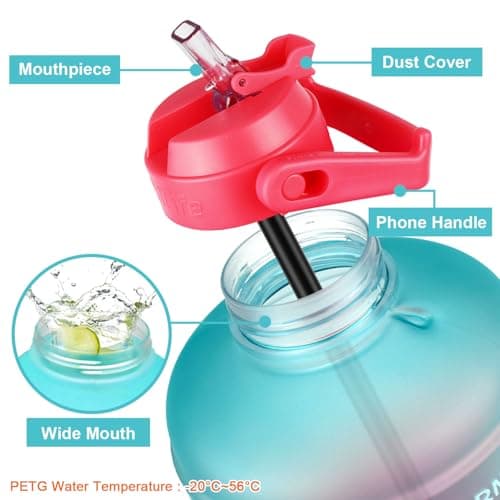 BuildLife Motivational Water Bottle 2.2L - Large Capacity Water Jug with Straw & Time Marker & BPA Free Ensure Enough Water-Drinking Throughout The Day (Green-Pink, 2.2L) — view 2
