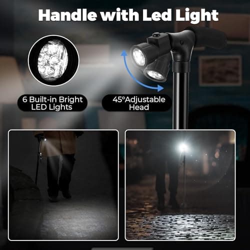 Walking Stick with LED Light, Ohuhu Folding Walking Sticks for Women & Men, Walking Cane with Strap and Carrying Bag, Adjustable Height Lightweight Portable, for Seniors — view 4