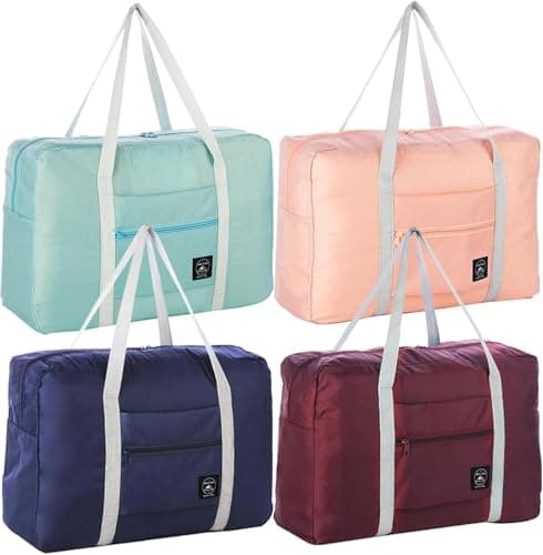 4PCS Foldable Travel Duffel Bag Tote Carry on Luggage Bag Spirit Airlines Personal Item Sports Gym Bag Water Resistant Weekender Overnight Bags for Women and Men (Mix Colors)