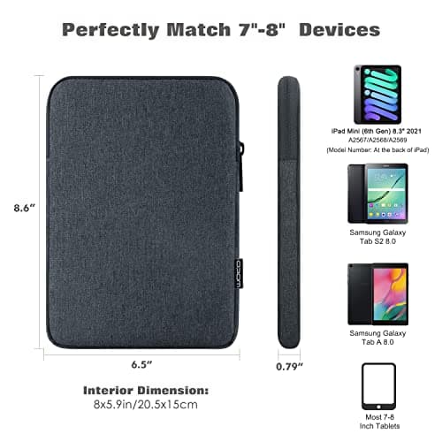 MoKo 7-8 Inch Tablet Sleeve Bag, Polyester Pouch Cover Case Fits iPad Mini (6th Gen) 8.3" 2021, iPad Mini 5/4/3/2/1, Samsung Galaxy Tab S2 8.0, Tab A 8.0, ZenPad Z8s 7.9, Space Gray — view 2
