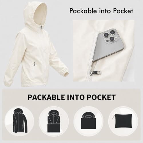 Innfttwo Lightweight Rain Jackets Womens ladies Waterproof Jackets with Hood Packable Raincoat Women for Running Cycling Hiking (UK, Alpha, XL, Regular, Regular, Beige) — view 5