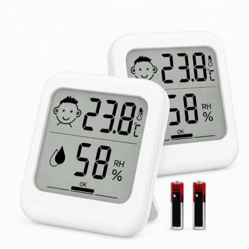 Digital Hygrometer Baby Room Thermometer Indoor Reptile(2 Pack White AAA