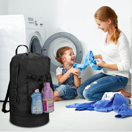 Laundry Bag Backpack, Extra Large Laundry Hamper Bag, Portable Travel Laundry Bags, Clothes Hamper bag with Shoulder Straps and Mesh Pocket, Dirty Clothes bags for Home College Apartment Laundromat — view 6