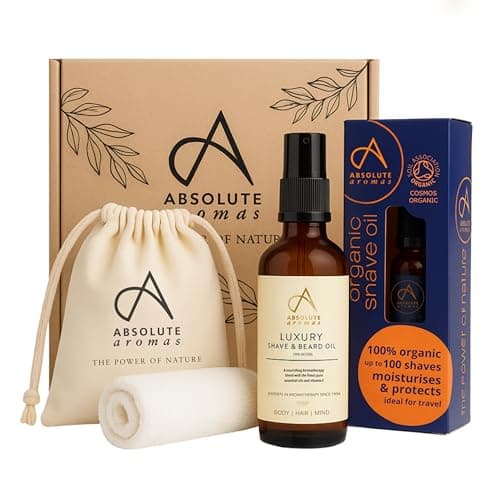 Absolute Aromas Luxury Men's Shave Gift Set - Natural Grooming Kit with Shaving Oil, Travel Oil & Facial Flannel - Gift for Men
