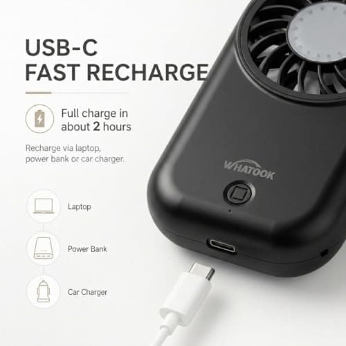 WHATOOK Mini Handheld Turbo Fan: 0.59in Ultra-Slim & 0.12lbs Light Pocket Fan, 11000 RPM Power, 5 Speeds, USB-C Rechargeable Portable Small Personal Hand Fan for Travel Essentials,Outdoor,Gift,Black — view 4