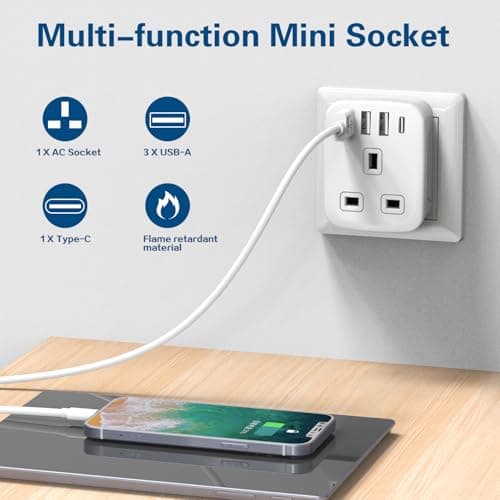 UK to South Africa Plug Adapters, South Africa Power Converter with 4 USB Grounded Universal Travel Adapter 3 pin for South Africa Ghana, Bahrain, Mauritius etc (Type M travel adapter) — view 3