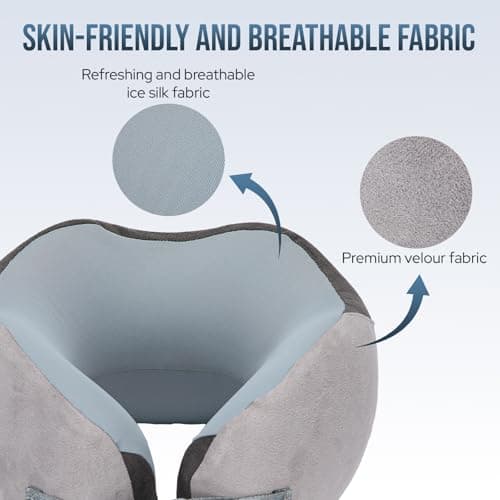 Euqvunn Travel Pillow for Airplane, Memory Foam Neck Pillow for Travel, Soft & Adjustable & Compact Ice Silk Flight Pillow for Adults, Ergonomic Travel Neck Pillow, with Storage Bag(Gray) — view 2