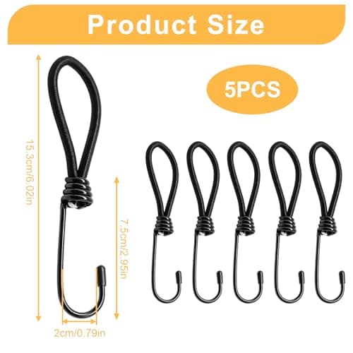 Stamlyn 5Pcs Small Bungee Cords with Hooks 25cm Heavy Duty Bungee Straps — view 2