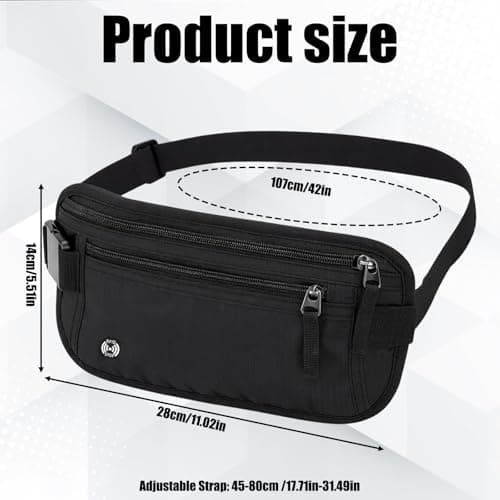 RFID Blocking Money Belt for Travel Hidden Men Women - Ultra-Slim Hidden Waist Pack & Bum Bag, Waterproof Fanny Pack Money Bags for Passport, Cash, Phone & Cards (Black) — view 2