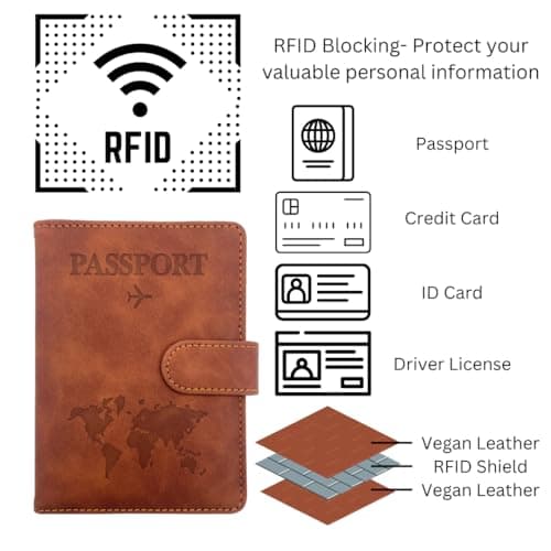 BRELIE RFID Blocking Passport Wallet with Magnetic Strap – The Ultimate Travel Companion, Passport Holder Cover Wallet Case, Vegan Leather Travel Wallet with RFID Blocking (Grey) — view 3