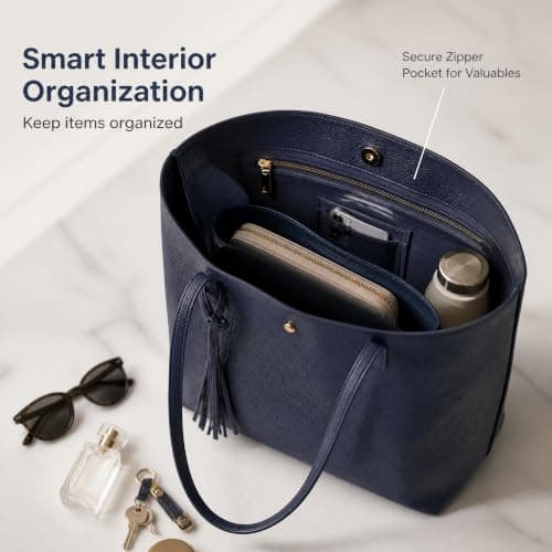 Oversize Vegan Leather Tote Women Weekender Bag Shopper Handbag Travel Purse (Blue) — view 4