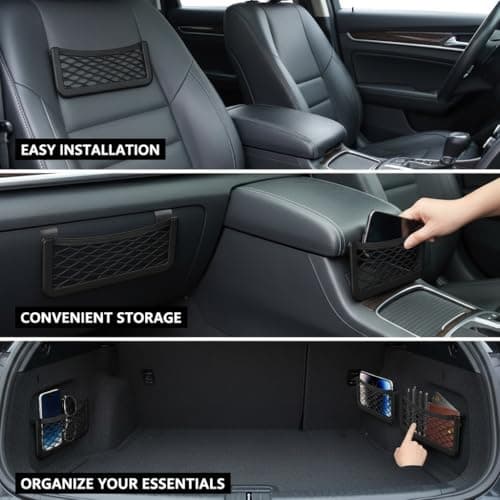 2 Pack Black Mesh Car Storage Organizer - Elastic Net Bag with Smartphone Holder & Plastic Frames for Cars, Vans, Motorhomes — view 5