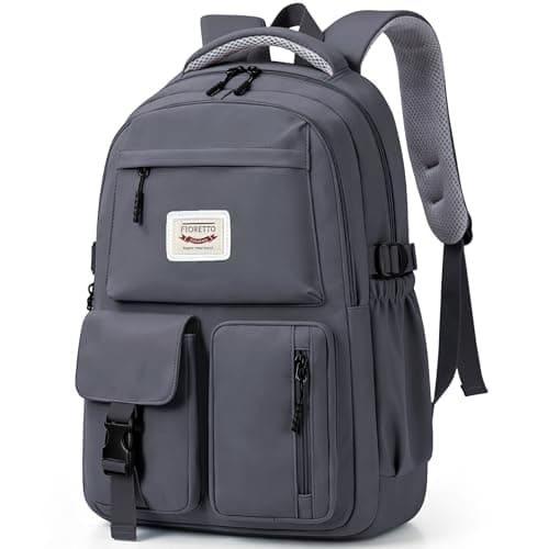 FIORETTO Lightweight School Backpack Womens, Cute School Bag for Teenager Girls, 15.6 Laptop Rucksack Backpack for School Casual Daypacks Travel Backpack for College Dark Grey 25L