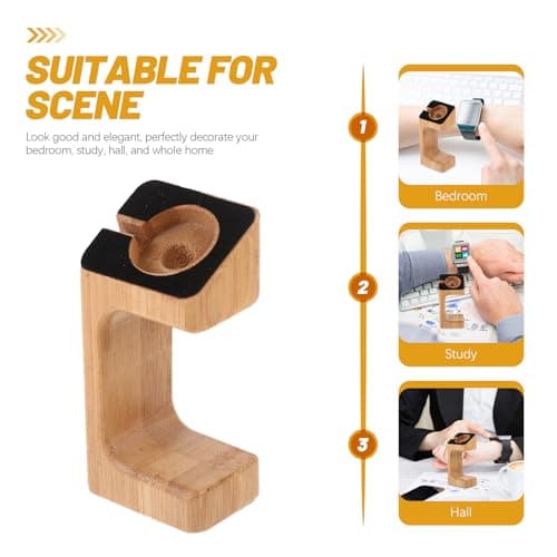 DEEPCRAFF Bamboo Charging Bracket for Smart Watch with Non-slip Pad Display Stand with Natural Wood Grain for Home Travel — view 4