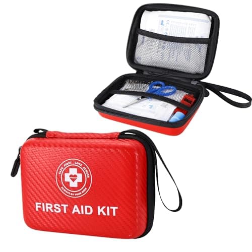 Mini First Aid Kit 150 PCS – Small Waterproof Hard Shell Emergency Kit for Car, Home, Travel, Camping, Hiking, Office & Outdoor (Red)