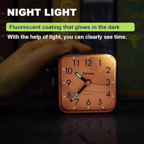 Zonopy Silent Analog Alarm Clock with Night Light, Battery Operated, Loud Alarm, Snooze, Bright Screen, Portable Design, Travel Clock, Back to School Gfits — view 3