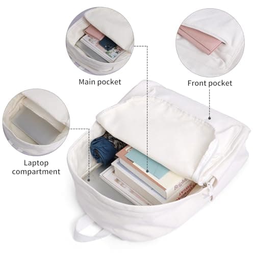 Zicac Unisex White Canvas Backpack DIY 15.6" Laptop Large Casual Rucksack — view 3