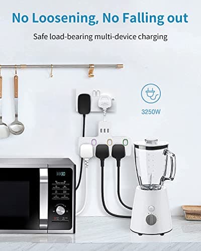 Multi Plug Extension 3 Way 3 USB with Flexible Plug, Mscien Individual Switched Socket Extension Adapter, Plug Extension Adapter — view 5