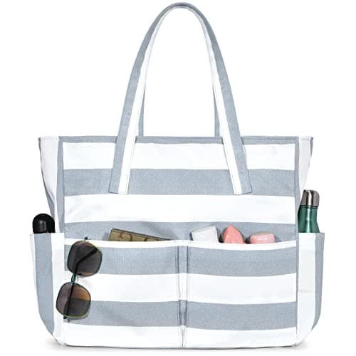 oscaurt Beach Bags for Women, Waterproof Beach Bag with 9 Pockets Large Capactiy Tote Bag with Zip Holiday Essentials for Women — view 5