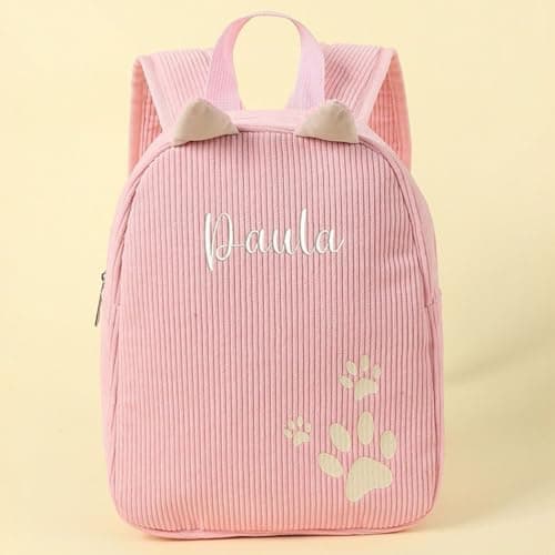 Personalised Backpack Kids Personalised Gifts with Name Embroidery Cat Ears Paw Print Lightweight Rucksack Bag Travel School Bag for Holiday,students, Camping & Back To School （Black, One Size — view 2