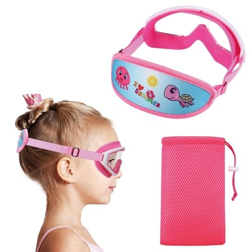 RUIGAO Kids Swim Goggles Age 4-7, Toddler Goggles No Tangle, Child Swimming Mask/Bungee Strap/Soft Band (1PK - Fun Summer)