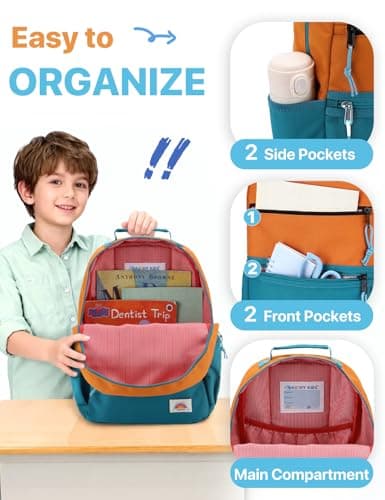 VASCHY Kids Backpack, Boys School Bag Lightweight Plain Color-block Small Kids Bookbag for Preschool/Kindergarten/Daycare/Travel Orange Green — view 4