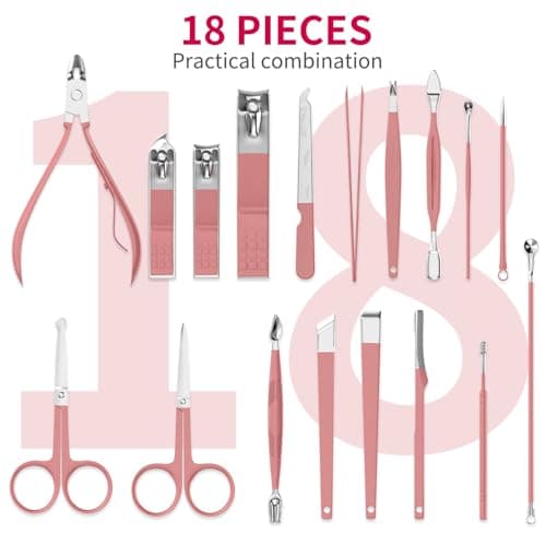 ZIZZON Manicure Set 18 in 1 Professional Pedicure Set Nail scissors Grooming Kit with Leather Travel Case Pink — view 2