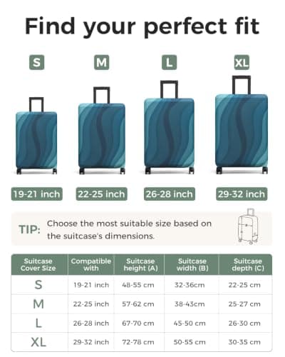 Youth Union Suitcase Cover 18-32 Inch Bamboo Charcoal Fiber Luggage Cover Polyester Clear Travel Luggage Trolley Case Cover Protector, Green Ripple, L, Travel — view 3