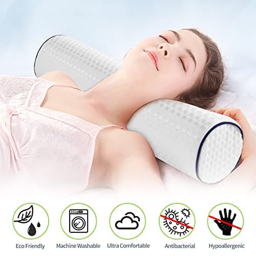 Findigit Cervical Neck Roll Memory Foam Pillow Cylinder Round Bolster Pillow for Sleeping, Round Neck Support Pillow for Head, Back, Legs, and Yoga 17.7"*4" — view 2
