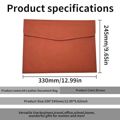 YMWALK A4 Document File Folder Wallet,PU Leather Portable and Waterproof Document Holder Organizer Envelope File Storage Bag for Business,Travel,Office, Home,and School Use (Brown) — view 2