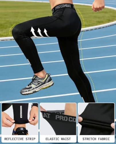 ANGEL CITIZ Boys Football Base Layer Sports Compression Pants Youth Workout Running Leggings Thermal Tights Quick Dry — view 5