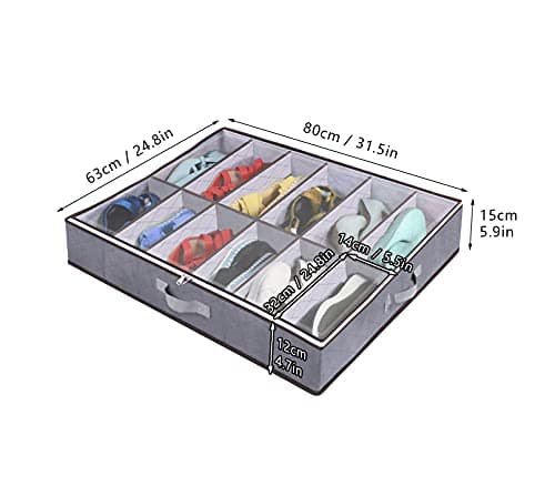 Nwvuop 2 Pack Under Bed Shoe Storage Organiser Box with Clear Lid Foldable Under Bed Shoes Bag, Fits 24 Pairs Grey — view 2