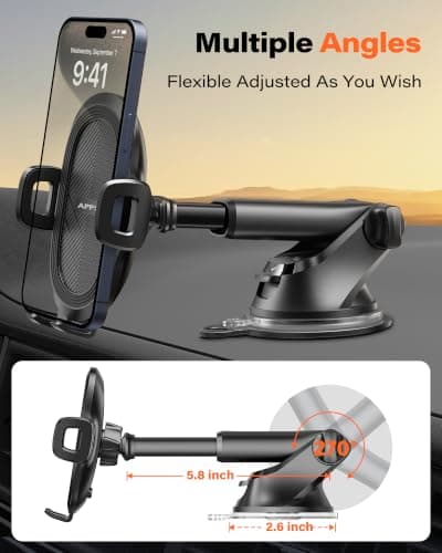 APPS2Car Car Phone Holder, Dashboard Windscreen Sturdy Suction Cup Mount, 360° Universal Holder forCompatible 4.7-6.8“ iPhone12/11/Pro, Samsung S21 and More (Suction) — view 4